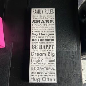 Canvas “Family Rules” Sign 18L x 6W x 1.25 D